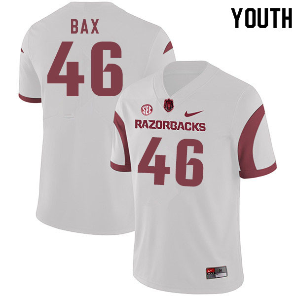 Youth #46 Nathan Bax Arkansas Razorbacks College Football Jerseys Sale-White - Click Image to Close